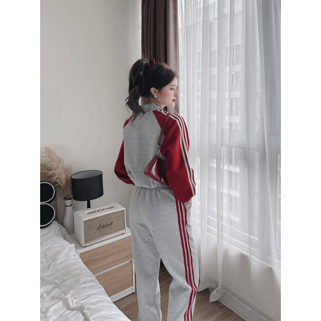 Set đồ nữ, đồ bộ nữ DONNA HCOM3672 chất nỉ bông phối 2 màu quần suông bo gấu trẻ trung