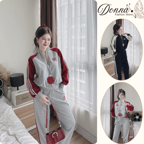 Set đồ nữ, đồ bộ nữ DONNA HCOM3672 chất nỉ bông phối 2 màu quần suông bo gấu trẻ trung