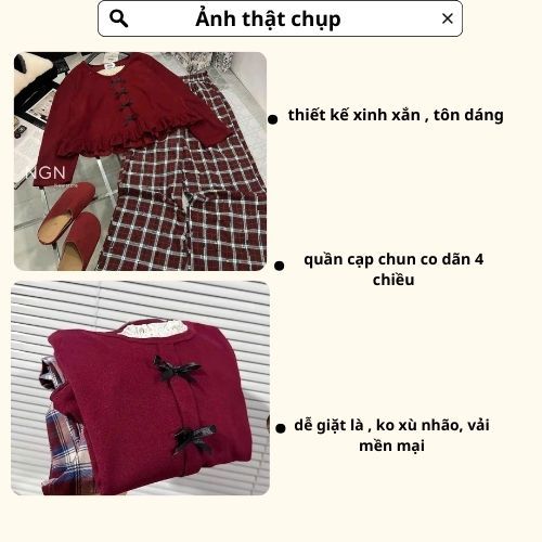 Set đồ nữ, đồ bộ nữ DONNA HCOM3543 áo kiểu nữ đính nơ viền bèo mix quần suông kẻ caro
