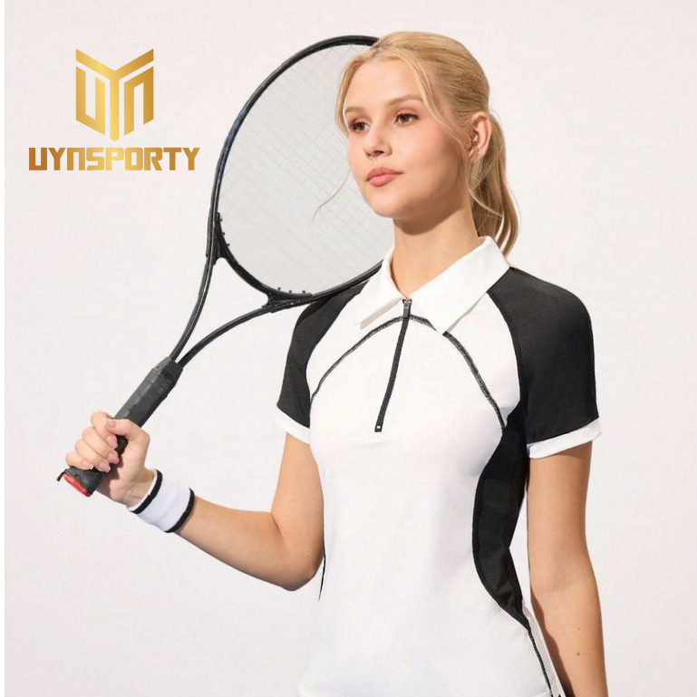 Áo Pickleball Nữ UYNSPORTY Phối Màu Tay Raglan Ngắn, Khóa Kéo Cổ – Ôm Dáng, Áo Thể Thao Nữ