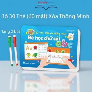 Sách- Bộ Thẻ Flashcard Viết Xóa Thông Minh Bé Học Chữ cái Tặng 2 Bút Viết Kt 21x15cm