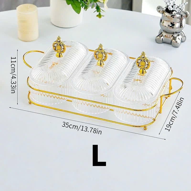 (MẪU MỚI) Khay nhựa đựng bánh kẹo kèm đế kim loại 2 ngăn, 3 ngăn cao cấp,4 ngăn