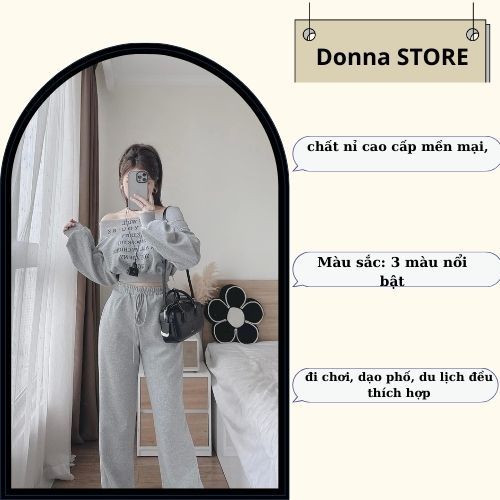 Set đồ nữ, đồ bộ nữ DONNA HCOM3616 áo trễ vai mix quần suông cạp chun trẻ trung, năng động