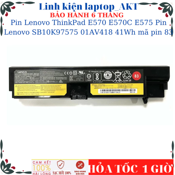 Pin laptop Lenovo ThinkPad E570 E570C E575 Pin Lenovo SB10K97575 01AV418 41Wh mã pin 83