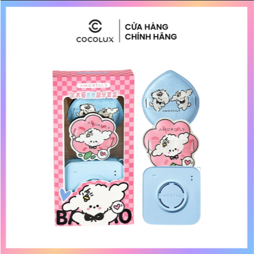 Set Bông Mút Amortals Puppy Powder Puff Set Xanh (2 Bông Mút + Hộp Đựng)