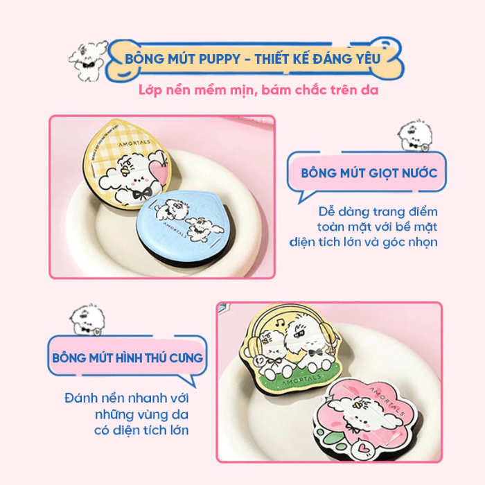 Set Bông Mút Amortals Puppy Powder Puff Set Xanh (2 Bông Mút + Hộp Đựng)