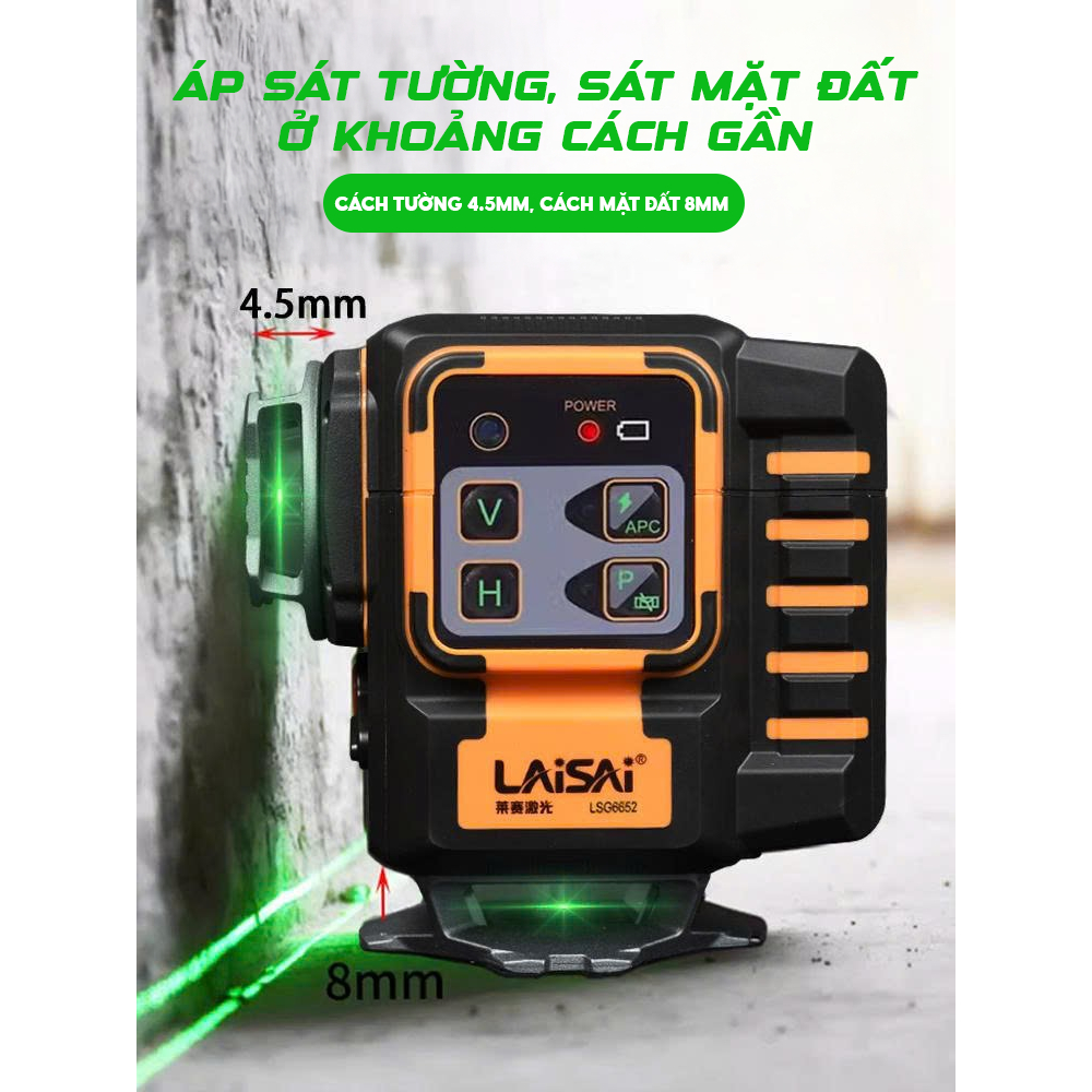 Máy Cân Bằng Laser 12 Tia Chuyên Nghiệp LAISAI LSG6652 – Thi Công Lát Gạch & Nội Thất, 2 pin, quét 360 độ, BH 12 tháng