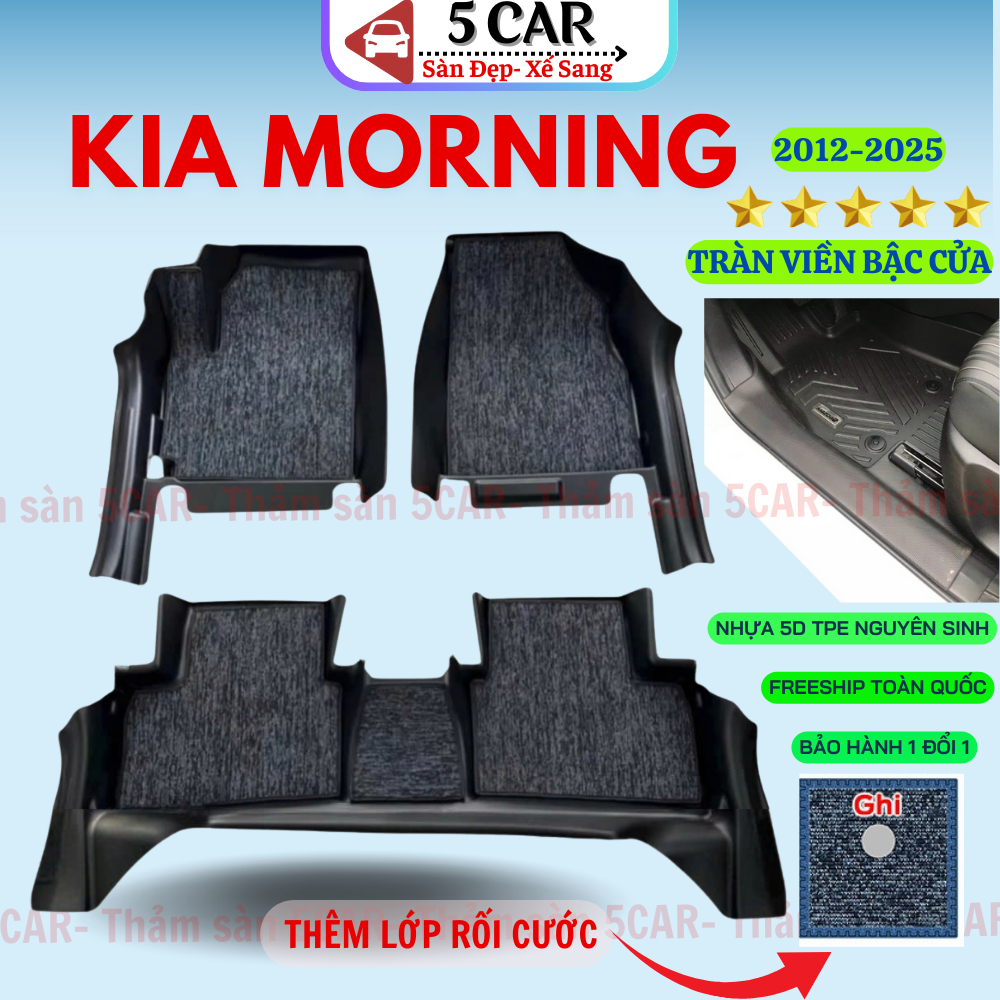 Thảm Lót Sàn Xe KIA MORNING Đời 2012 -2025  Nhựa TPE Đúc Khuôn 5D TRÀN VIỀN BẬC CỬA- MẪU MĐ