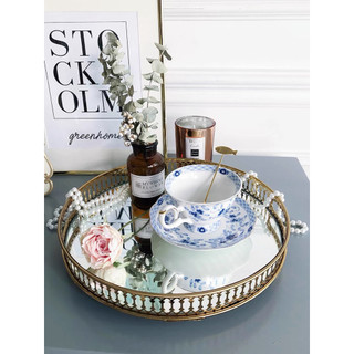Khay pha lê tráng gương vuông/tròn Decor phong cách Bắc Âu