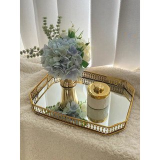 Khay pha lê tráng gương vuông/tròn Decor phong cách Bắc Âu