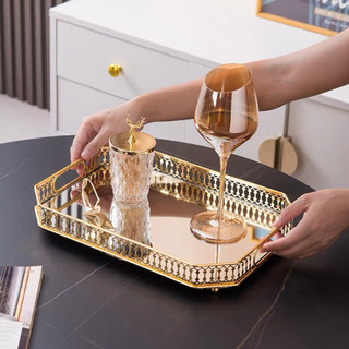 Khay pha lê tráng gương vuông/tròn Decor phong cách Bắc Âu