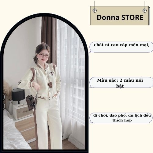 Set đồ nữ, đồ bộ nữ DONNA HCOM3682 áo khoác bomber mix quần suông phối 2 màu dáng thể thao