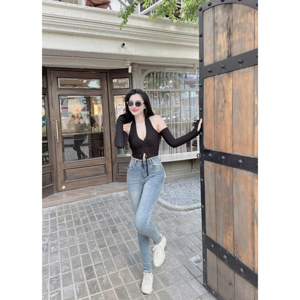 95-97cm QUẦN JEANS NỮ LƯNG CAO TUA RUA ỐNG ÔM DÀI TÔN DÁNG