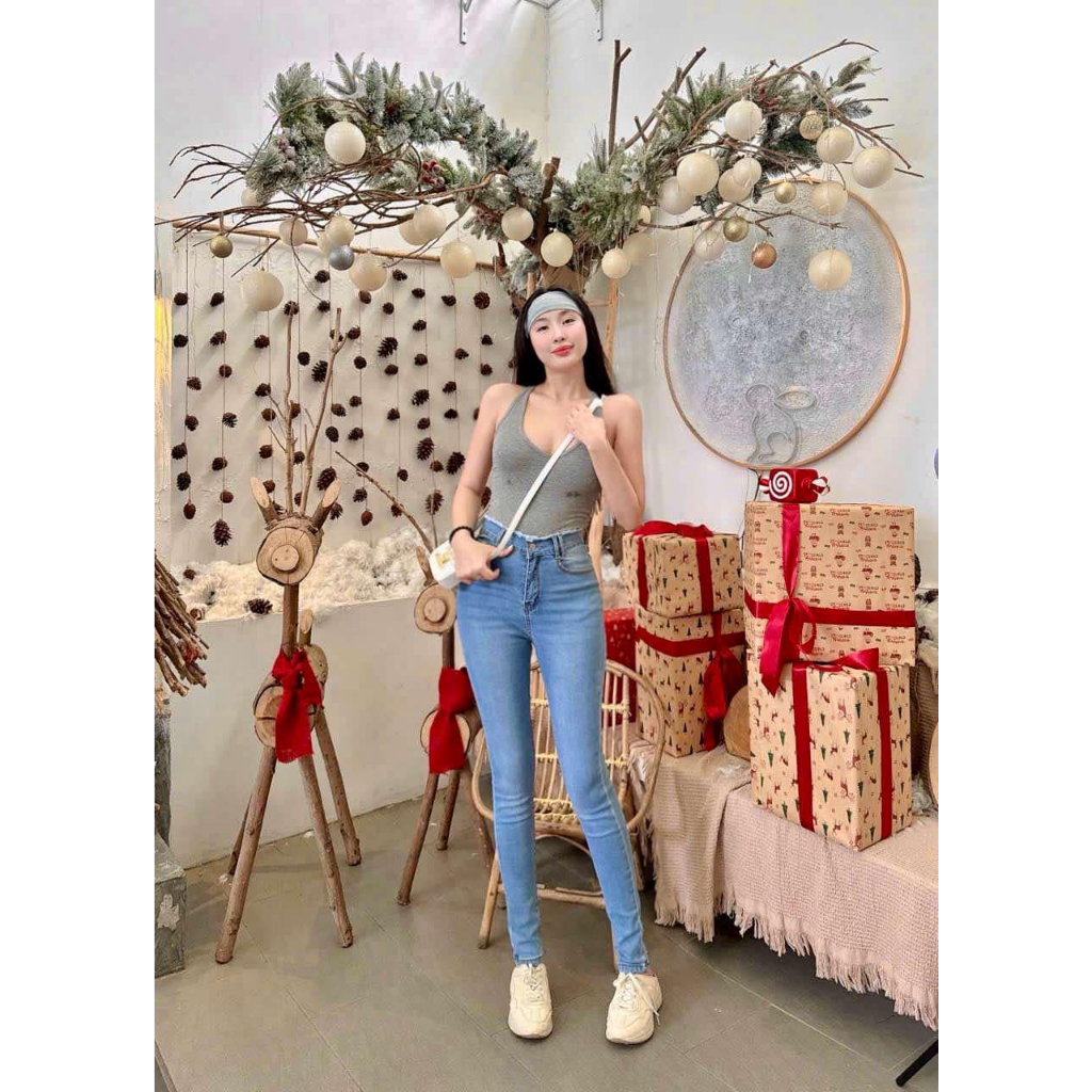 95-97cm QUẦN JEANS NỮ LƯNG CAO TUA RUA ỐNG ÔM DÀI TÔN DÁNG