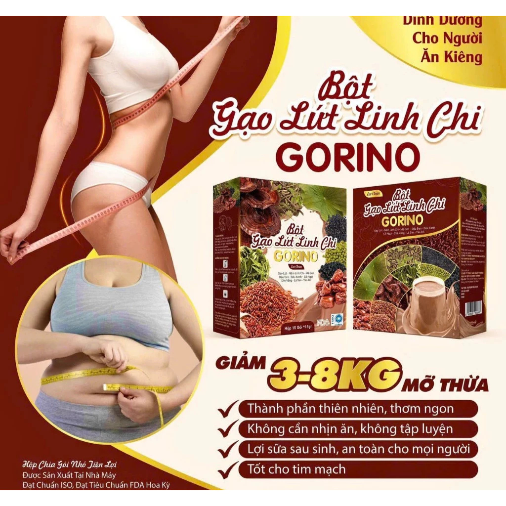 Bột gạo lứt linh chi GORINO giúp hỗ trợ giảm, giữ dáng , đẹp da , hộp 15 gói-15gr