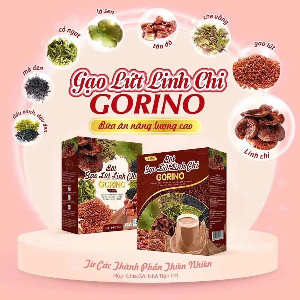 Bột gạo lứt linh chi GORINO giúp hỗ trợ giảm, giữ dáng , đẹp da , hộp 15 gói-15gr