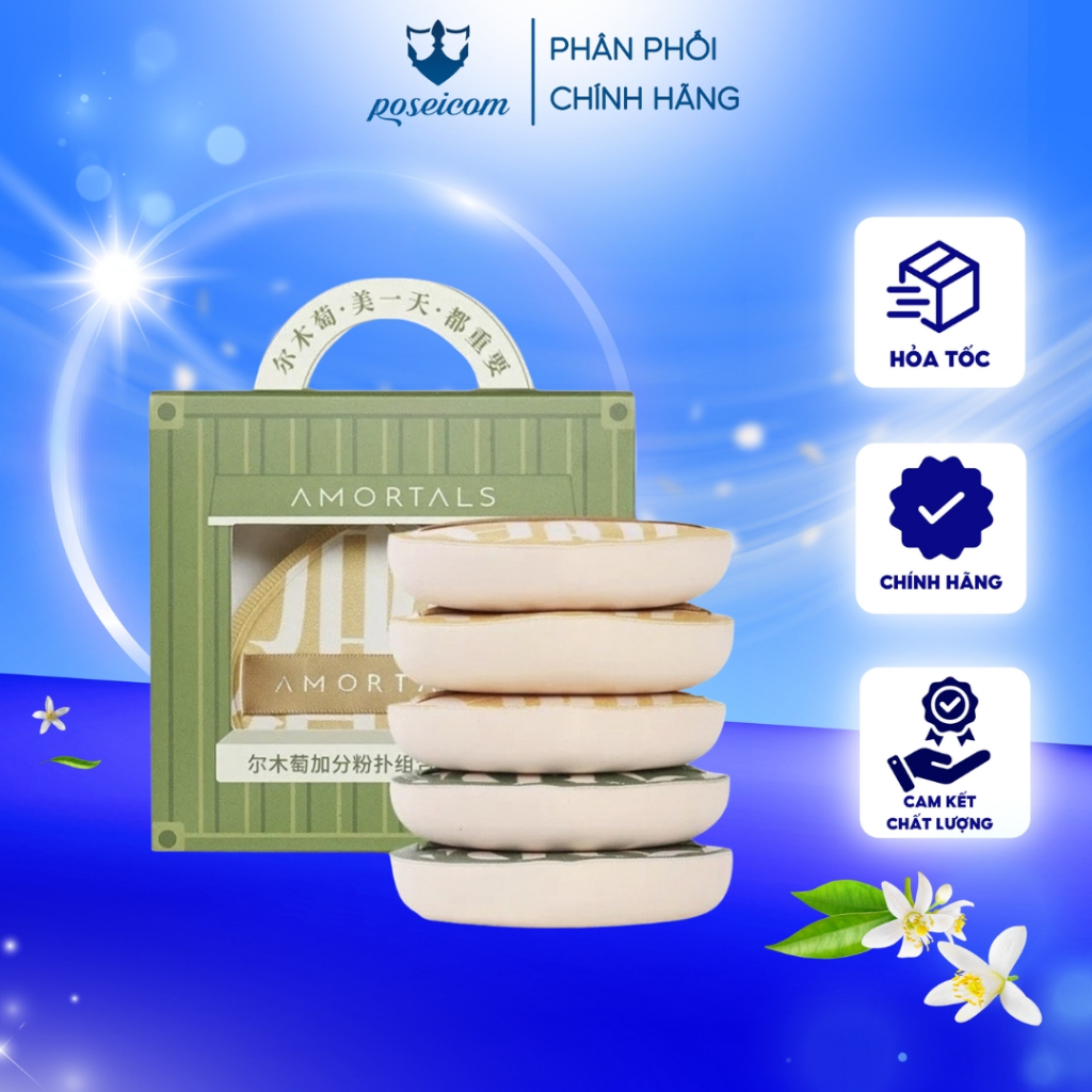 Bộ 5 Bông Mút Trang Điểm AMORTALS 100 Size XL Bông mút tán kem nền che khuyết điểm mềm mại đàn hồi cao