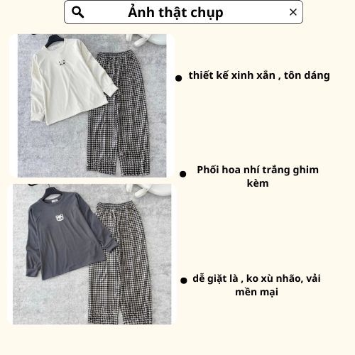 Set đồ nữ,đồ bộ nữ DONNA HCOM3561 thu đông áo form rộng in hình gấu trúc mix quần kẻ caro dáng suông