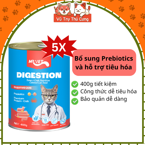 [COMBO 5 LON] Pate Mr.Vet Cho Mèo Dinh Dưỡng Giàu Đạm 400g