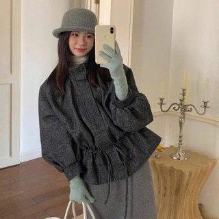 Áo Khoác Dạ Nữ Cổ Trụ Xếp Ly Rút Eo Cinch Wool Coat 247store Áo Dạ Ngắn Thu Đông Aokhoacda1403