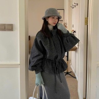 Áo Khoác Dạ Nữ Cổ Trụ Xếp Ly Rút Eo Cinch Wool Coat 247store Áo Dạ Ngắn Thu Đông Aokhoacda1403