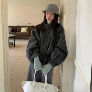 Áo Khoác Dạ Nữ Cổ Trụ Xếp Ly Rút Eo Cinch Wool Coat 247store Áo Dạ Ngắn Thu Đông Aokhoacda1403
