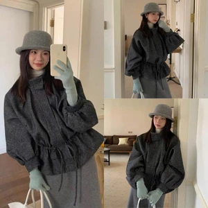 Áo Khoác Dạ Nữ Cổ Trụ Xếp Ly Rút Eo Cinch Wool Coat 247store Áo Dạ Ngắn Thu Đông Aokhoacda1403