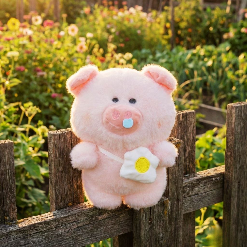 Gấu Bông Gấu Ong Nâu Và Heo Con Đeo Túi Trứng Rán Siêu Cấp Dễ Thương, Thú Nhồi Bông Size 25CM Quà Tặng Cho Bé