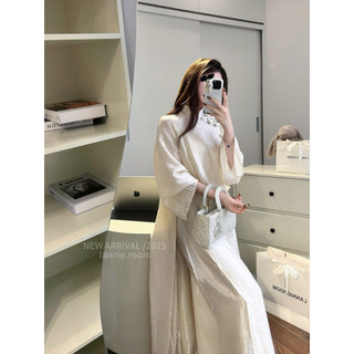 Set Bộ Áo Dài Gấm Phối Tơ Trắng Tinh Mix Quần 2 Lớp, Set Áo Dài Trắng Lannie Phối Quần Suông
