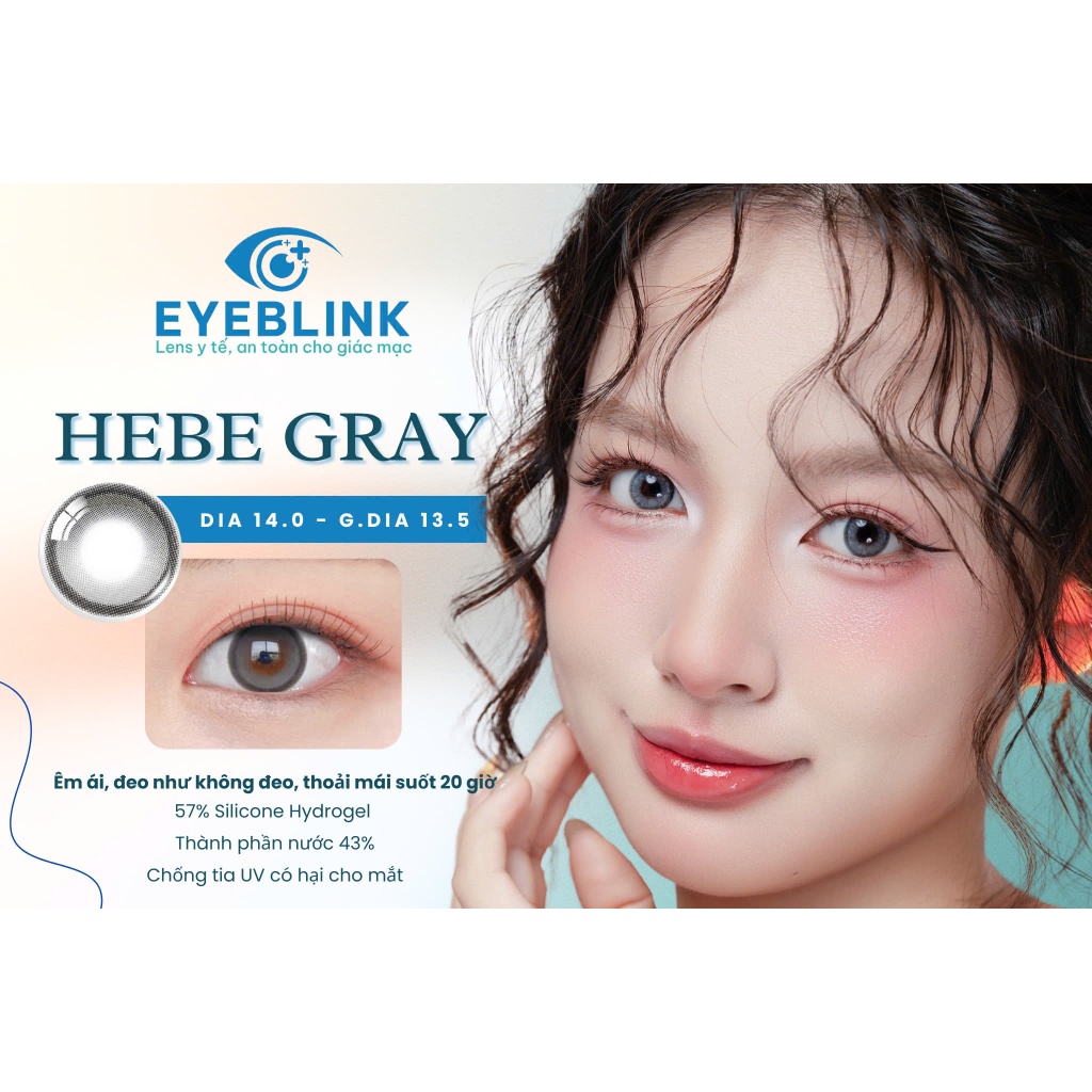 Kính áp tròng màu xám tây Hebe Gray chất liệu Silicone Hydrogel 14h-24h hạn dùng 6 tháng EyeBlink