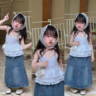 Chân váy jean dài bé gái Batala kids, VÁY JEAN DÀI XẺ SAU cho bé gái mềm mại thoải mái cho bé từ 10-30kg