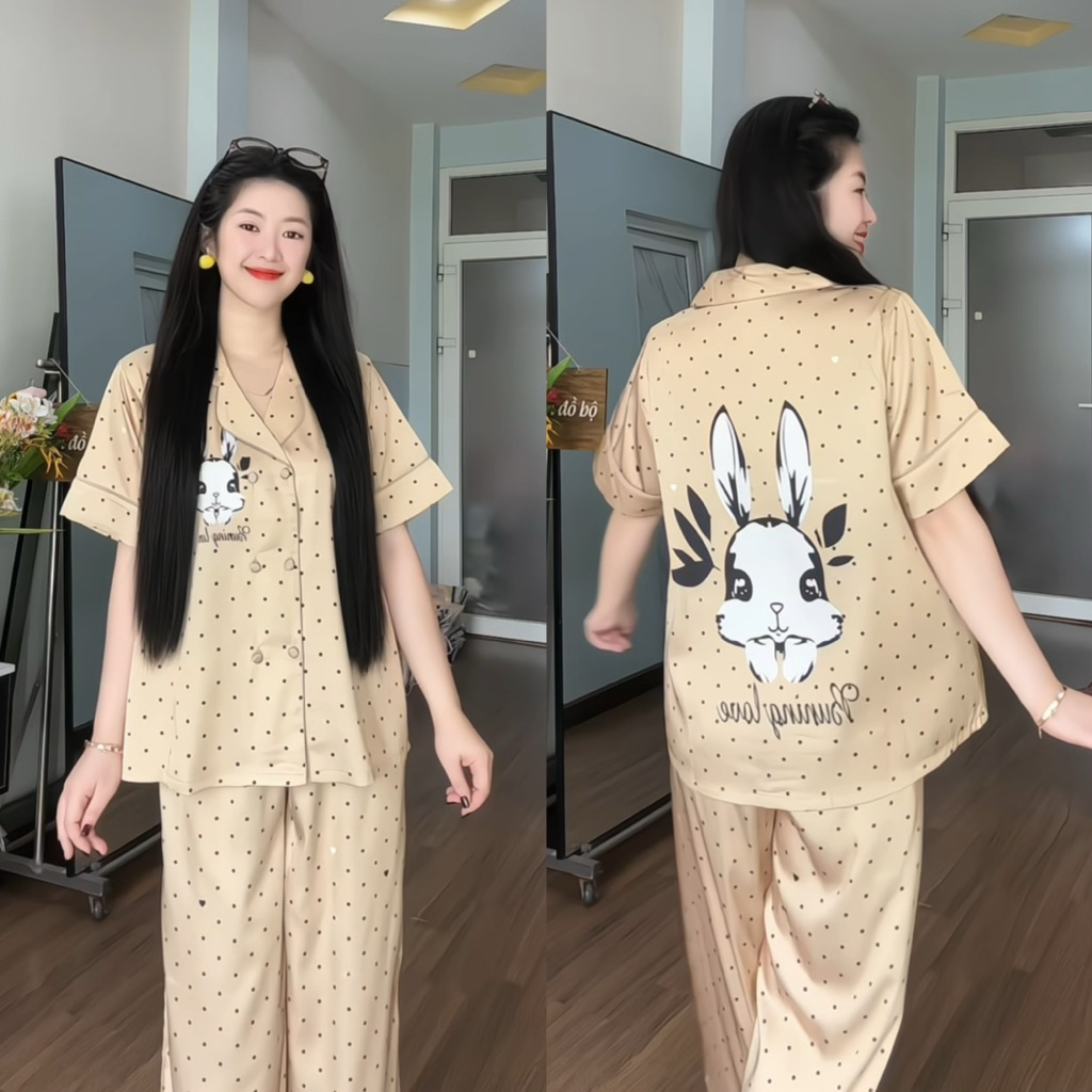 45-65kg Bộ ngủ set pijama TAY NGẮN form VEST RỘNG DÀI Sang phom QC mềm mịn mát