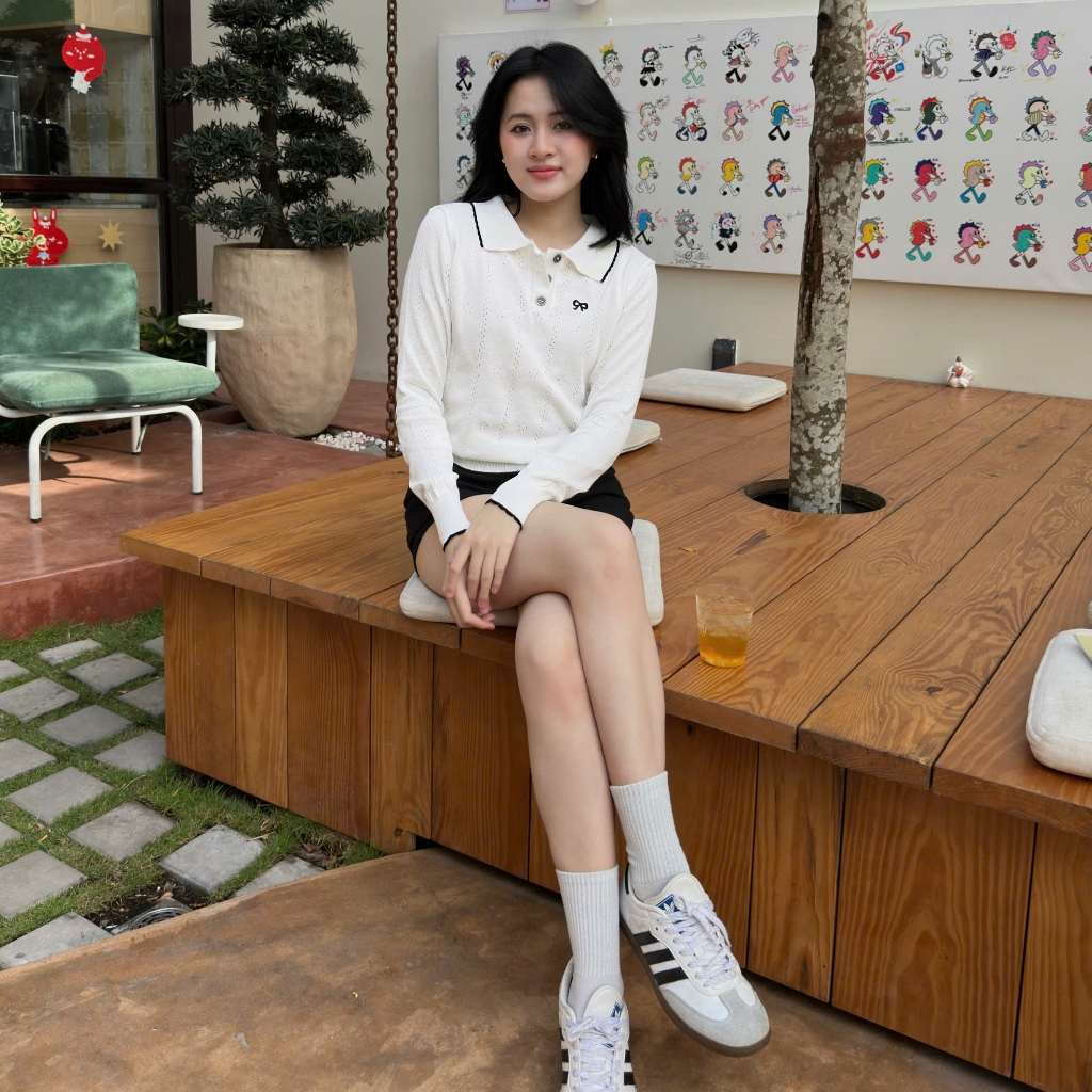 Áo Len Tay Dài Mirage Thêu Nơ Trắng Local Brand, Chất Len Mềm Mịn.