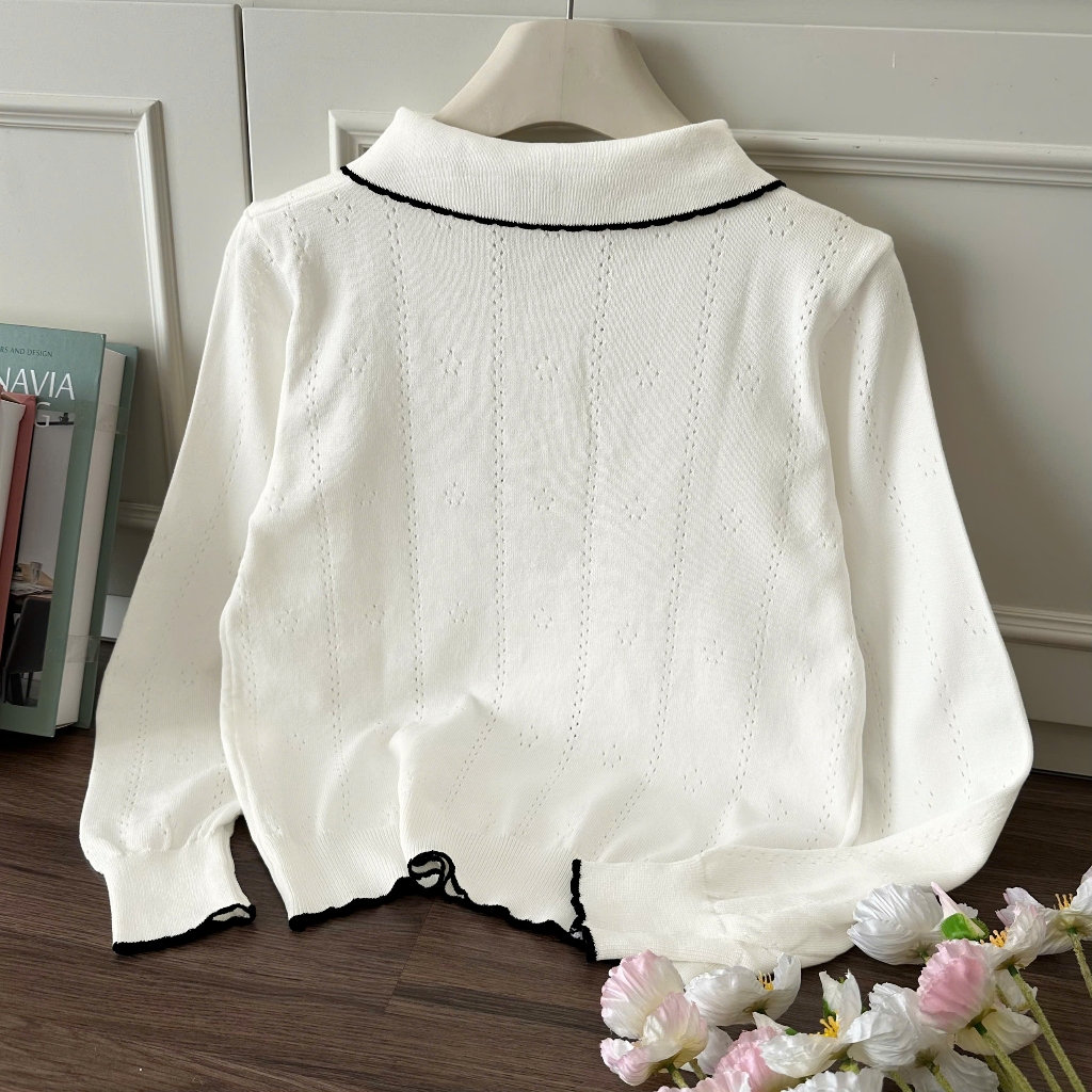 Áo Len Tay Dài Mirage Thêu Nơ Trắng Local Brand, Chất Len Mềm Mịn.