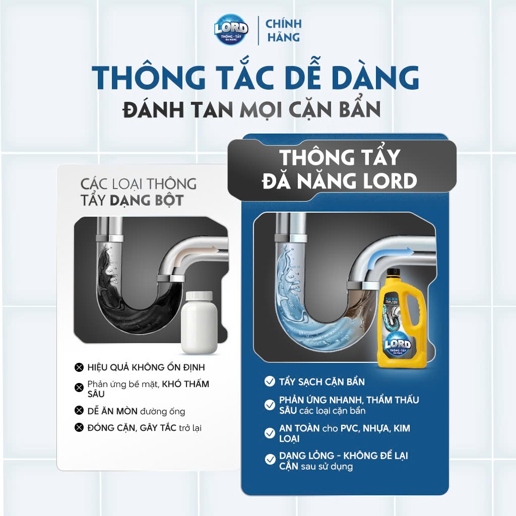 Ô - Thông Tắcống Đường Ống Bồn Rửa Bồn Cầu Cực Mạnh Lord Tẩy Rửa Đa Năng 1Kg