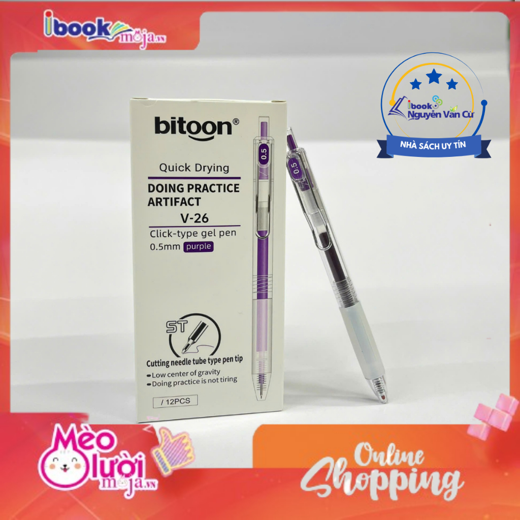 Bút Gel Bitoon V26 Ngòi Kim 0.5mm Mực Tím/Xanh Khô Nhanh – Bút Viết Học ...