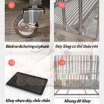 【Gập Gọn】Lồng Inox Cho Chó Cao Cấp 4 Bánh Xe 2 Cửa Trước + Cửa Nắp Trên Tặng Đế Nhựa Khay Vệ Sinh — ảnh 5