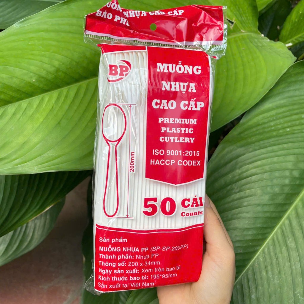 Gói 50 chiếc thìa cứng màu sắc dài 20cm dùng 1 lần cho quán trà chanh trà sữa chất liệu an toàn và bền đẹp