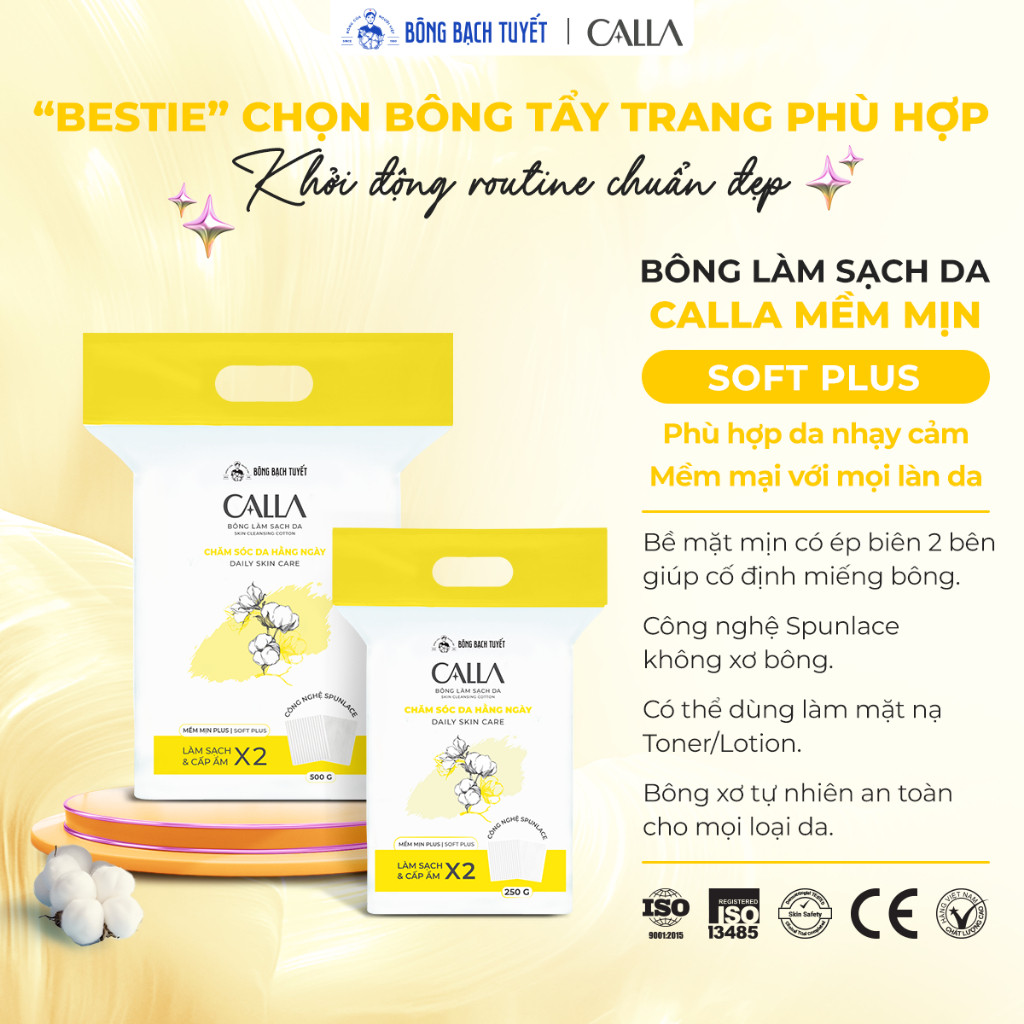 Bông Tẩy Trang Bông Bạch Tuyết Calla Mềm Mịn Công Nghệ Spunlace 250g (395 Miếng/Túi) | BigBuy360 - bigbuy360.vn