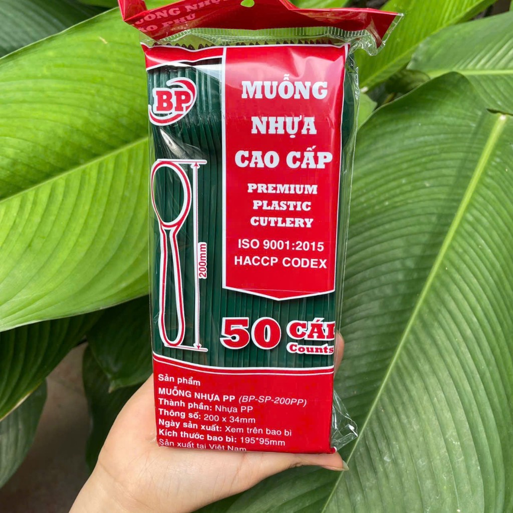 Gói 50 chiếc thìa cứng màu sắc dài 20cm dùng 1 lần cho quán trà chanh trà sữa chất liệu an toàn và bền đẹp