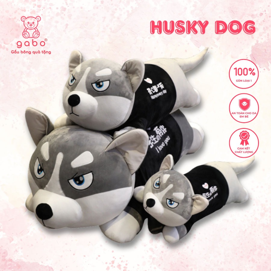 Gấu bông Chó husky, chó ngáo size 1M5, Gối ôm có khoá kéo Siêu to khổng lồ.