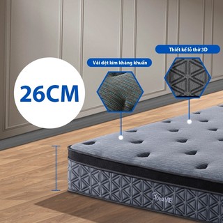 Đệm lò xo D3 cao 26cm với 2 tầng foam kết hợp nệm cao su tạo cảm giác êm ái, Nệm lò xo túi độc lập