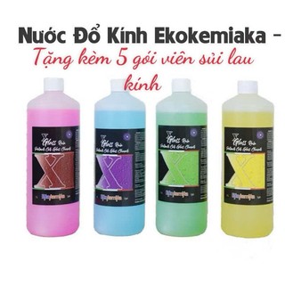Nước Rửa Kính - Dung Dịch Đổ Kính Ô Tô Ekokemika Xglass tạng kèm 5 gói viên sủi lau kính