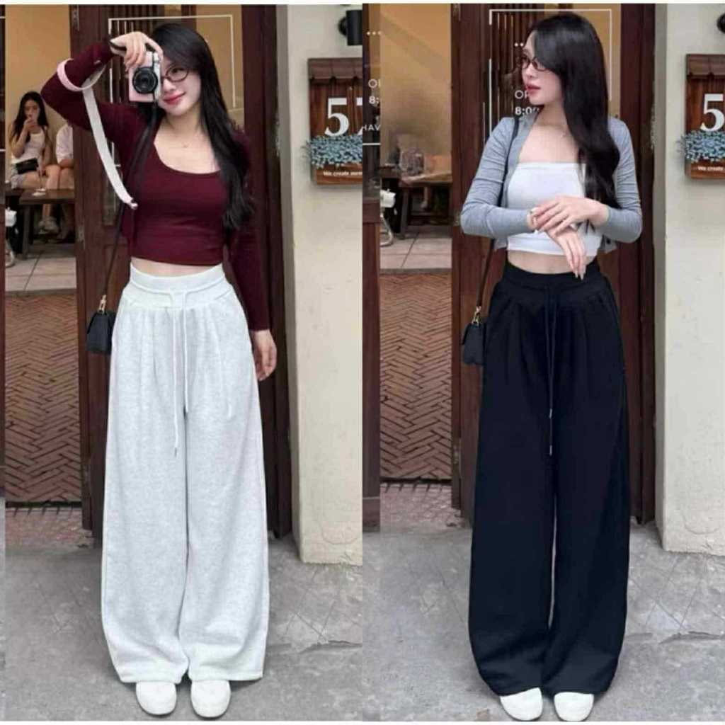 [Peinn] [HÀNG ĐẸP-2 PHIÊN BẢN CHIỀU DÀI] Quần Ống Rộng Nỉ Nữ Có Túi Vải Vải Dày Hottrend Cạp Chun Lưng Cao M073