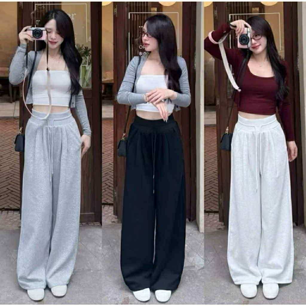 [Peinn] [HÀNG ĐẸP-2 PHIÊN BẢN CHIỀU DÀI] Quần Ống Rộng Nỉ Nữ Có Túi Vải Vải Dày Hottrend Cạp Chun Lưng Cao M073