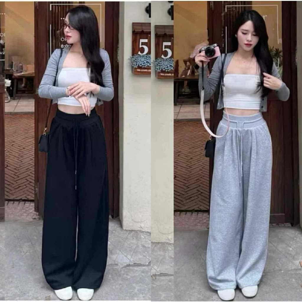 [Peinn] [HÀNG ĐẸP-2 PHIÊN BẢN CHIỀU DÀI] Quần Ống Rộng Nỉ Nữ Có Túi Vải Vải Dày Hottrend Cạp Chun Lưng Cao M073