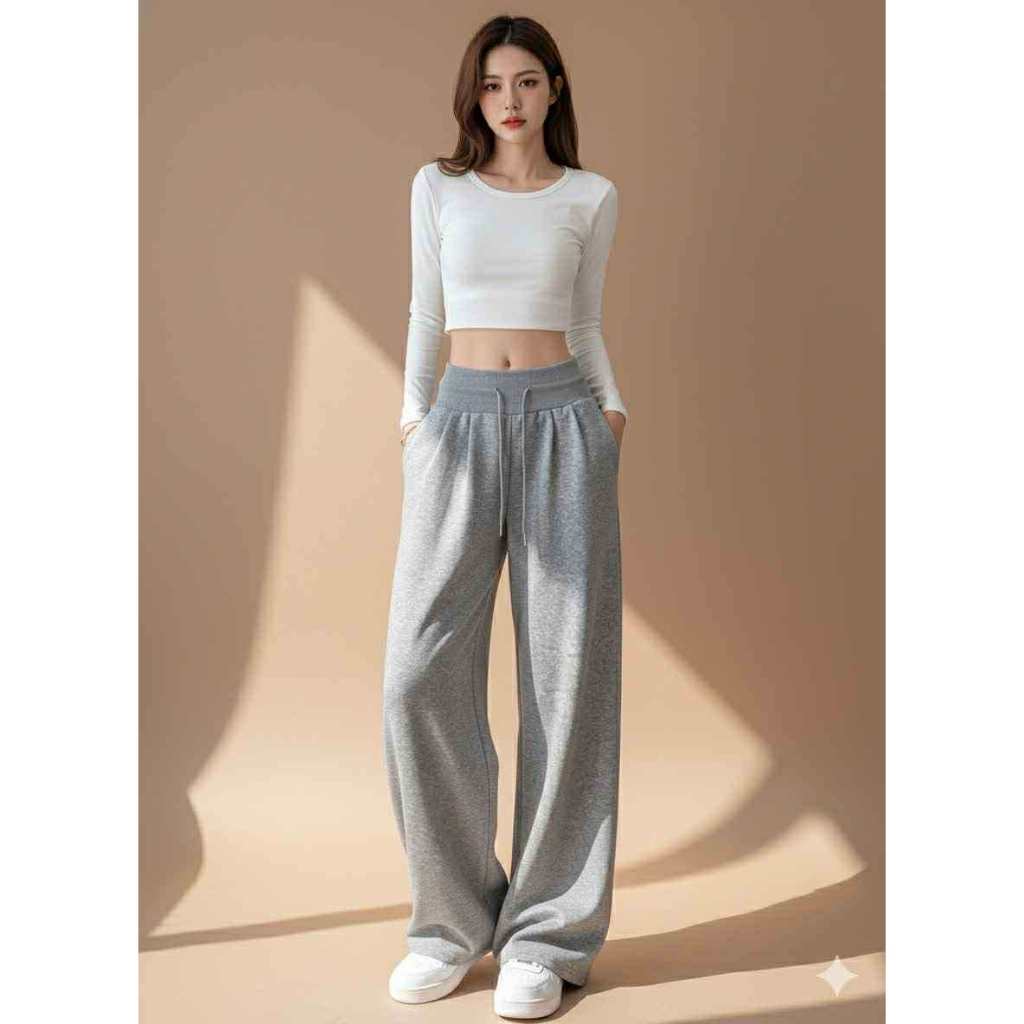 [Peinn] [HÀNG ĐẸP-2 PHIÊN BẢN CHIỀU DÀI] Quần Ống Rộng Nỉ Nữ Có Túi Vải Vải Dày Hottrend Cạp Chun Lưng Cao M073