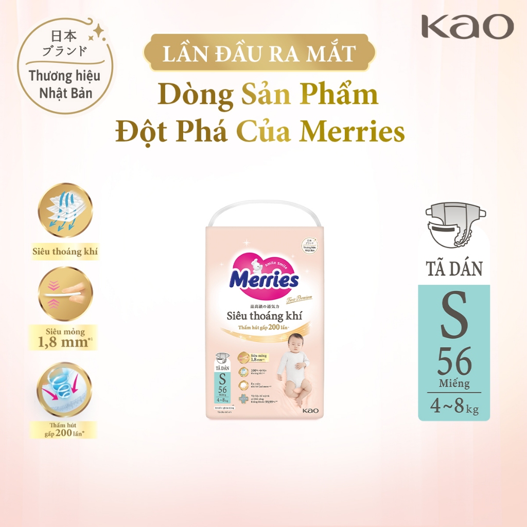 [LIVE KOL] Tã Dán Merries Siêu Thoáng Khí Size S - 56 miếng (dành cho ...