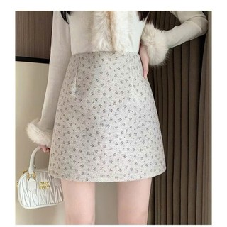 Chân Váy Dạ Chữ A Họa Tiết Hoa FUSIA Vintage Dáng Ngắn Có Quần Bảo Hộ CVda247
