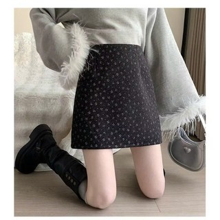 Chân Váy Dạ Chữ A Họa Tiết Hoa FUSIA Vintage Dáng Ngắn Có Quần Bảo Hộ CVda247